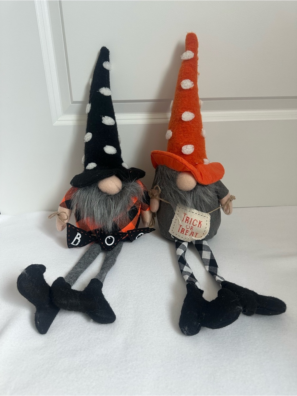 Source Unknown Black & Orange Polka Dot Witch Gnome Pair